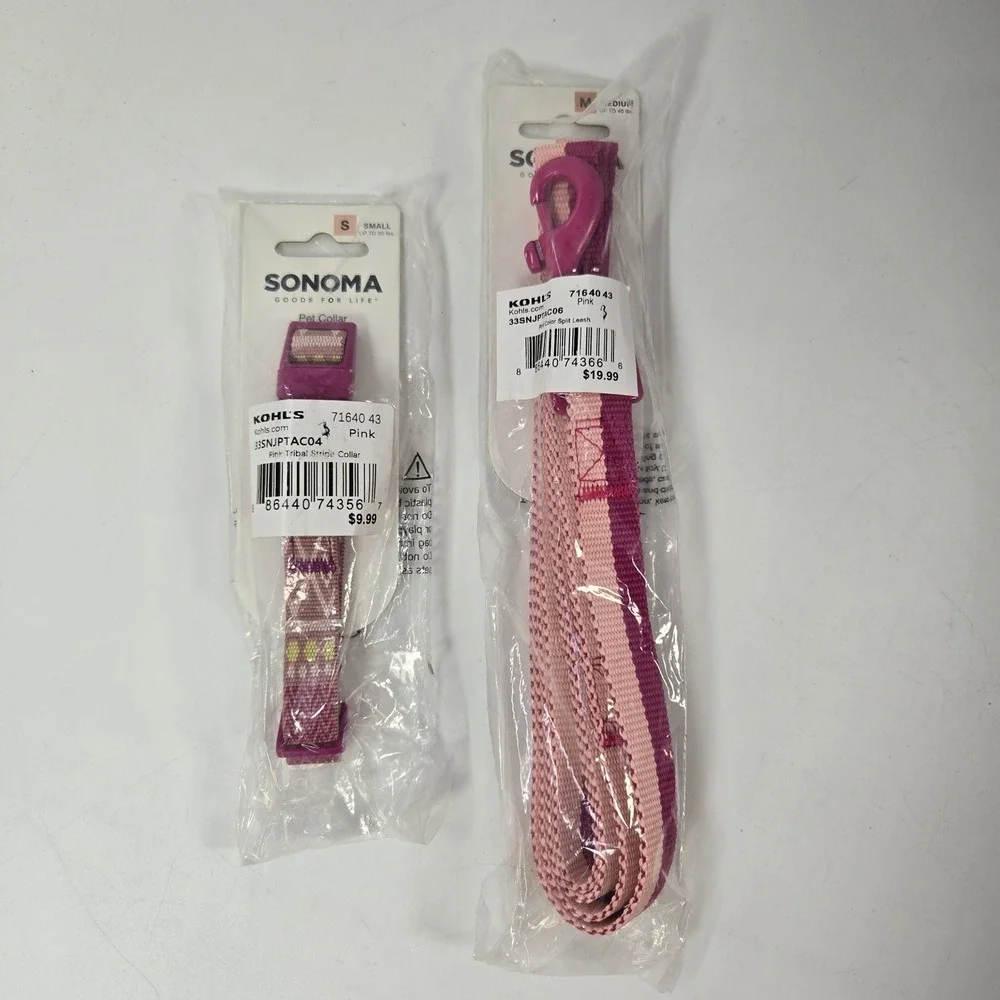 Sonoma Sport Pet Living Dog Collar Leash Harness Bundle S M Pink Purple Leopard